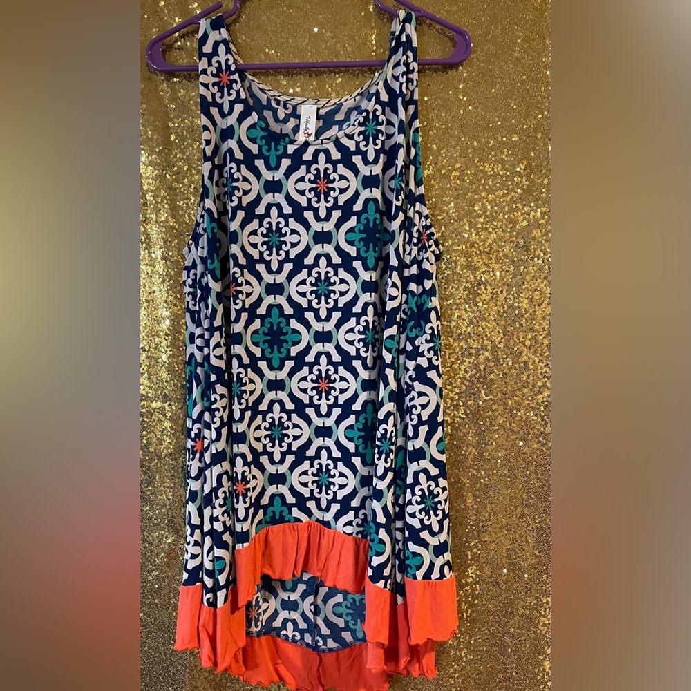 Perfectly Pricilla Navy/Jade sleeveless 3X blouse.